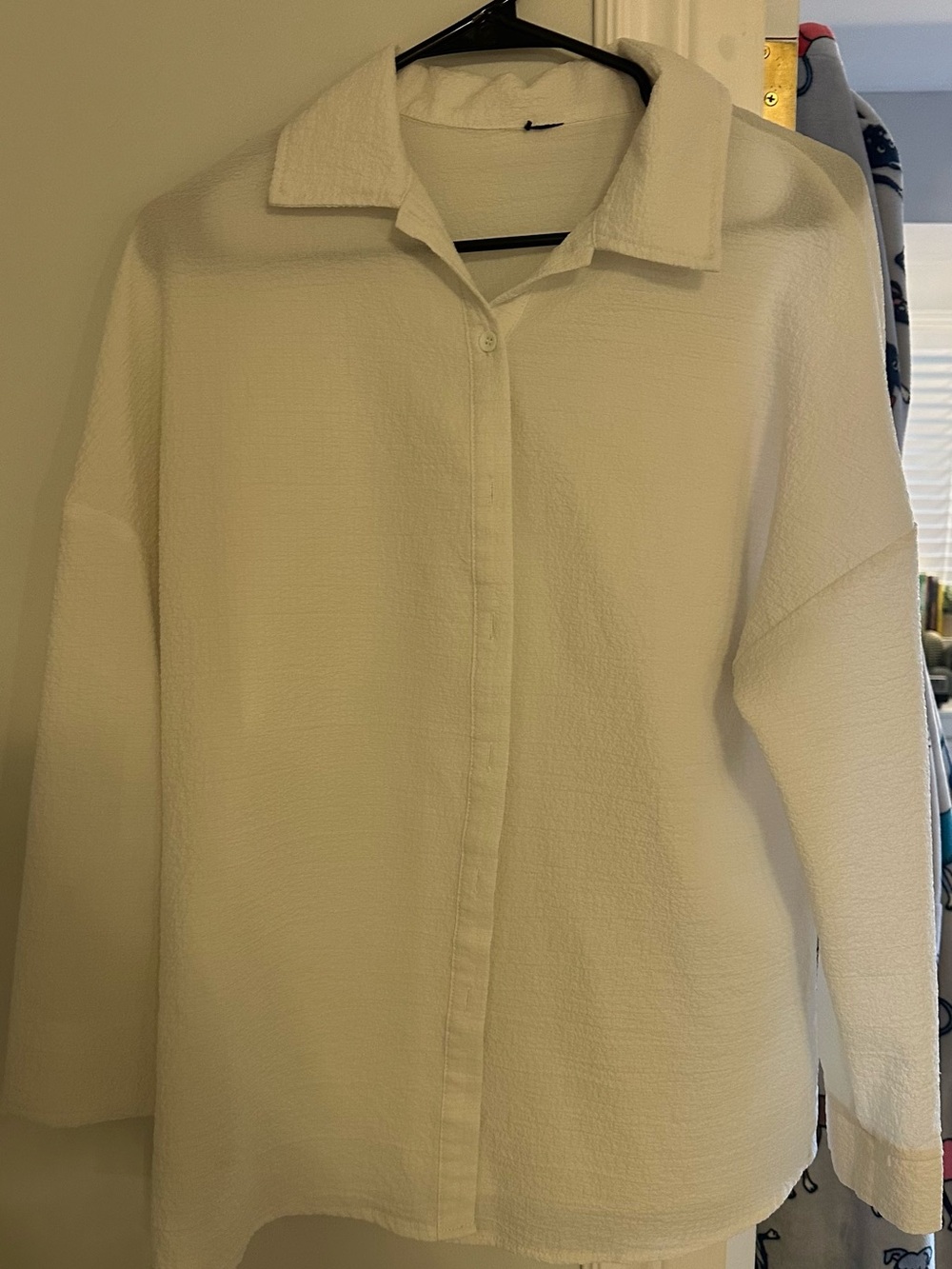 Crisp White Textured Button-Up Blouse